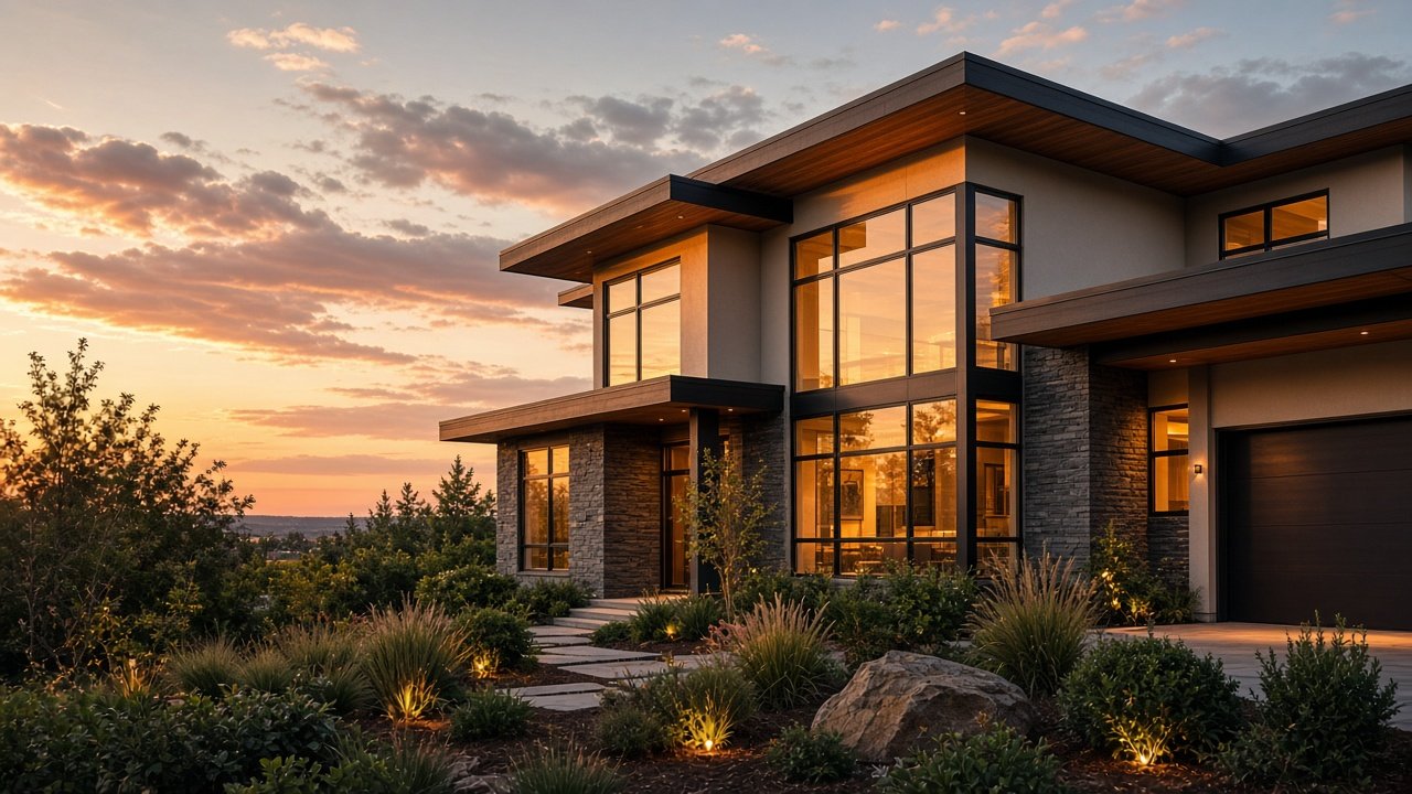 Modern home at dusk